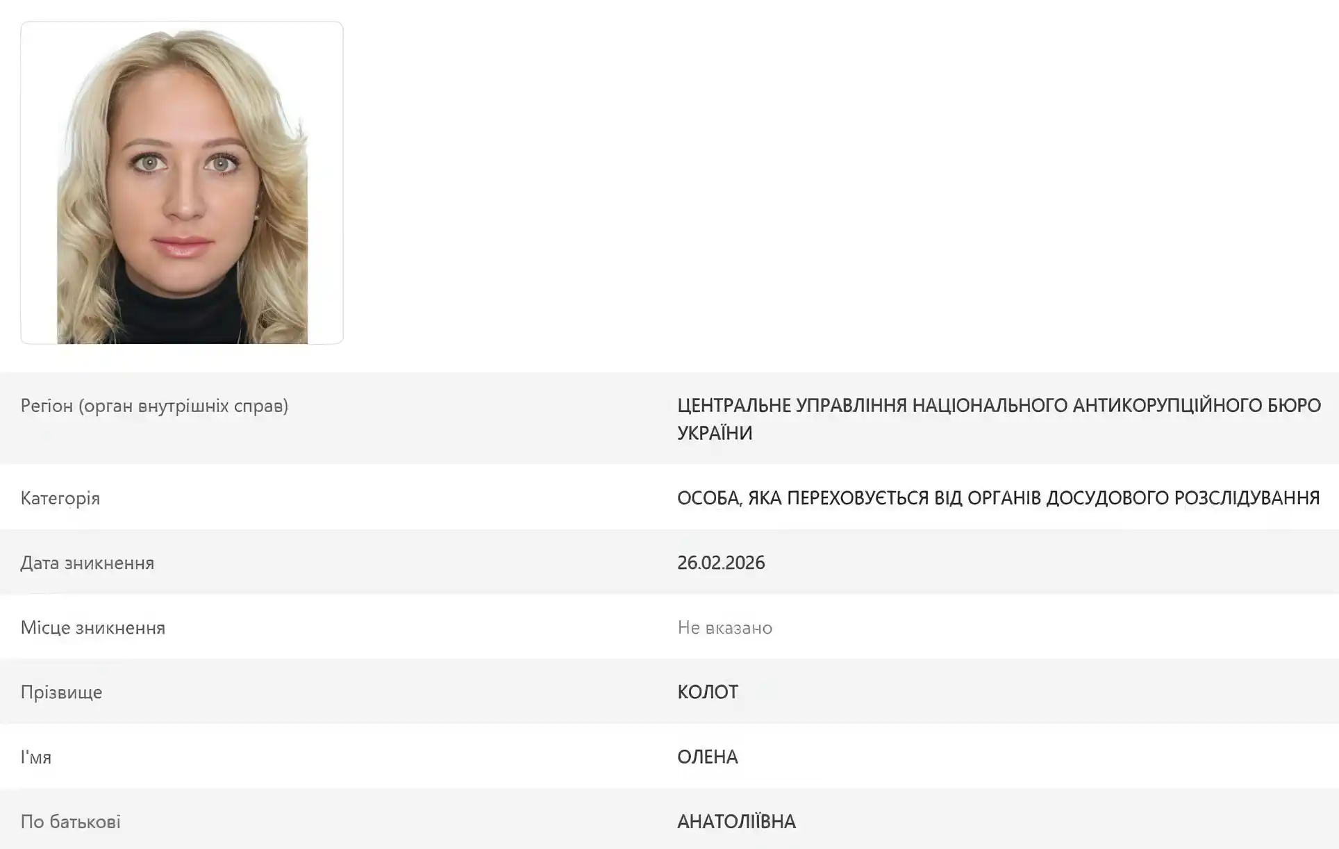 ВАКС заочно заарештував фігурантку справи Сенниченка image